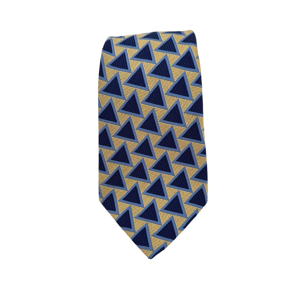 Turnbull & Asser Handmade Geometric Triangle Silk Mens‎ Tie Blue Gold England